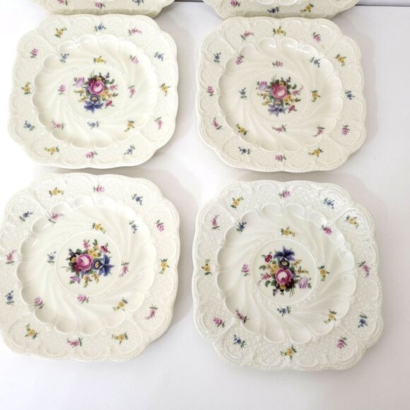 Black Knight Meissen Square Foral Plates Set of Six - Picture 5 of 9